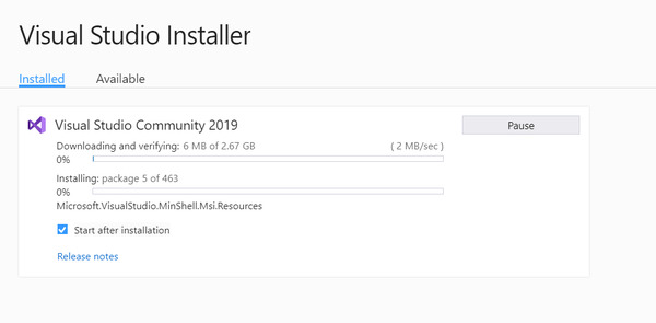 install visual studio community 2019